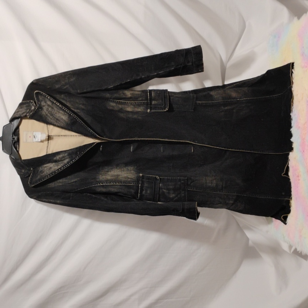 (X-63) SALE! RARE! Biscote Long Factory Distressed Jacket Sz.1 (No Buttons)